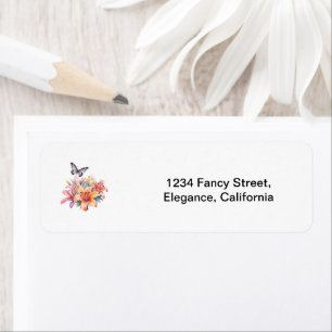 Elegant Cute Floral & Butterfly Design Return Address Label