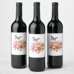 Elegant Cute Floral & Butterfly Design Wine Label