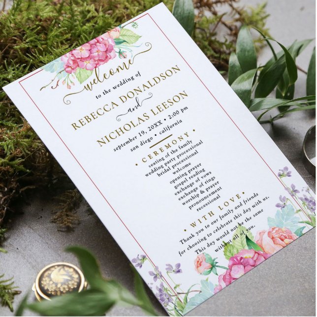 Elegant Cute Flowers Botanical Wedding Program (Creator Uploaded)