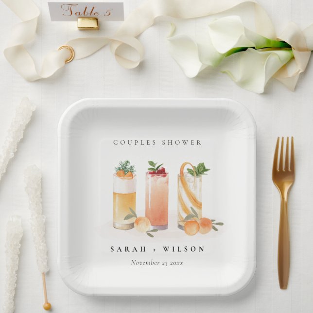 Elegant Cute Fruit Cocktail Orange Couples Shower Paper Plate (Wedding)