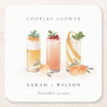 Elegant Cute Fruit Cocktail Orange Couples Shower Square Paper Coaster<br><div class="desc">If you need any further customisation please feel free to message me on yellowfebstudio@gmail.com.</div>