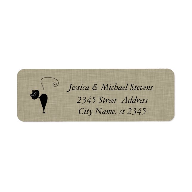 Elegant cute funny cat linen return address label (Front)