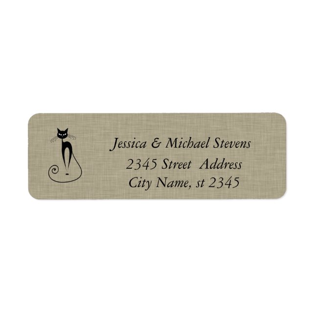 Elegant cute funny cat linen return address label (Front)