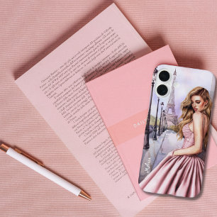 Elegant Cute Girl near Eiffel Tower, Paris,Custom iPhone 16 Plus Case