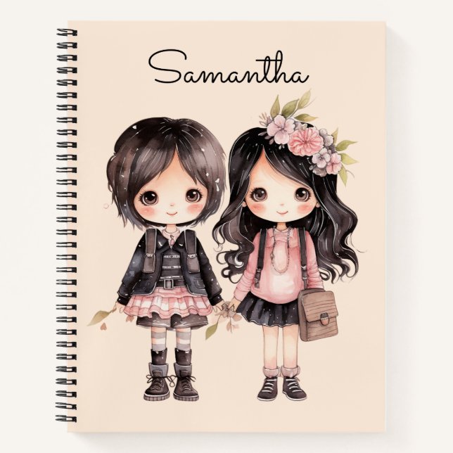 Elegant cute girls Back to school personalised  Notebook (Front)