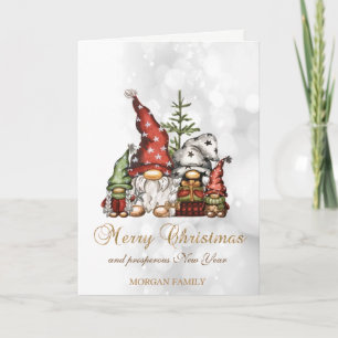 Elegant Cute Gnomes Family Bokeh   Holiday Card