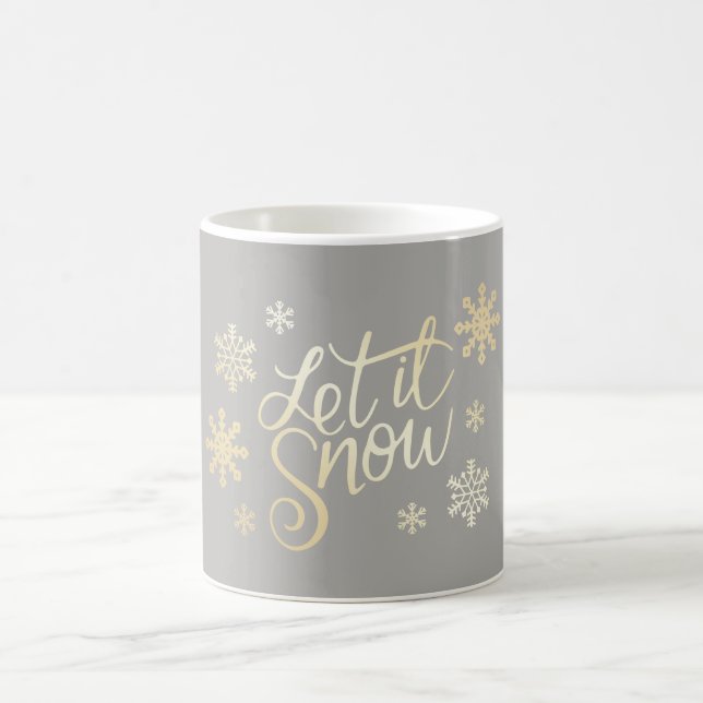 Elegant Cute Gold Glitter Let It Snow & Snowflakes Coffee Mug (Center)
