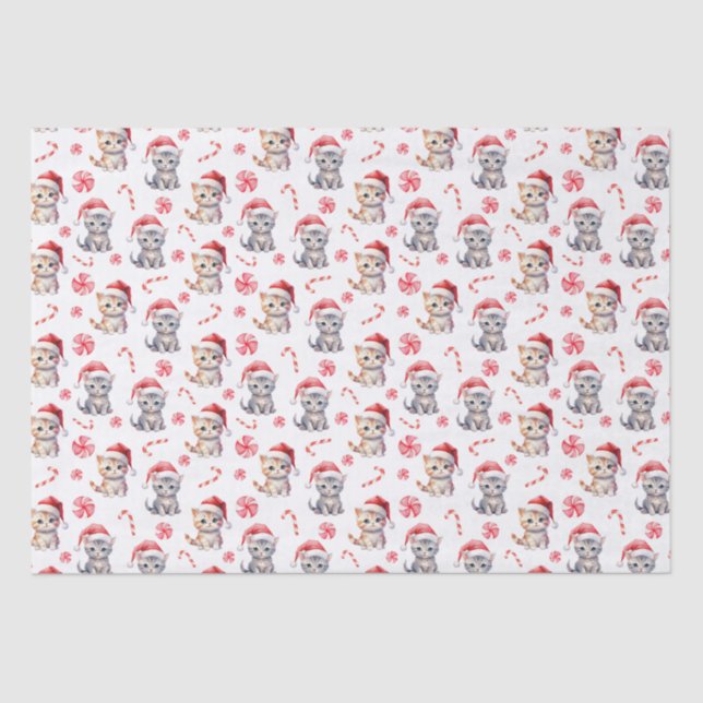 Elegant Cute Kitty Sweet Candy Christmas Tissue Paper (Front)