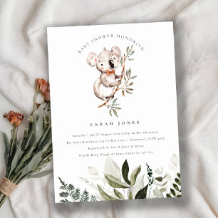 Elegant Cute Koala Foliage Baby Shower Invite