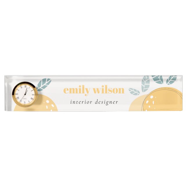 Elegant Cute Lemon Abstract Bold Fruity Citrus Nameplate (Front)