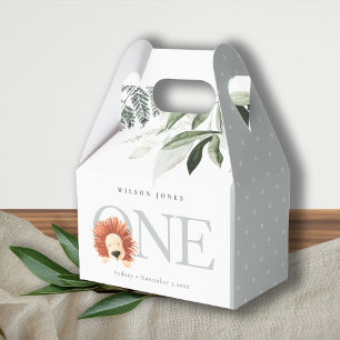 Elegant Cute Lion Foliage 1st First Birthday Party Favour Box