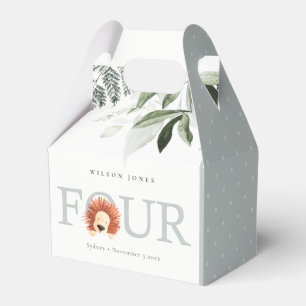 Elegant Cute Lion Foliage Fourth Birthday Party Favour Box
