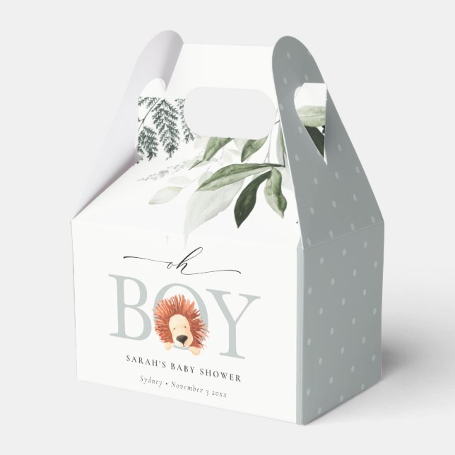Elegant Cute Lion Foliage Oh Boy Baby Shower  Favour Box (Front Side)