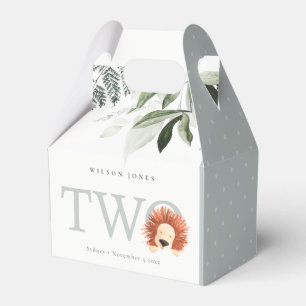 Elegant Cute Lion Foliage Second Birthday Party Favour Box