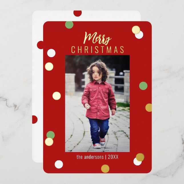 Elegant Cute Merry Christmas Custom Photo  Foil Ho Holiday Card (Front/Back)