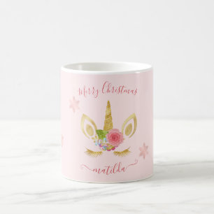 Elegant cute Merry Christmas gold glitter unicorn Coffee Mug