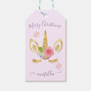 Elegant cute Merry Christmas gold glitter unicorn Gift Tags