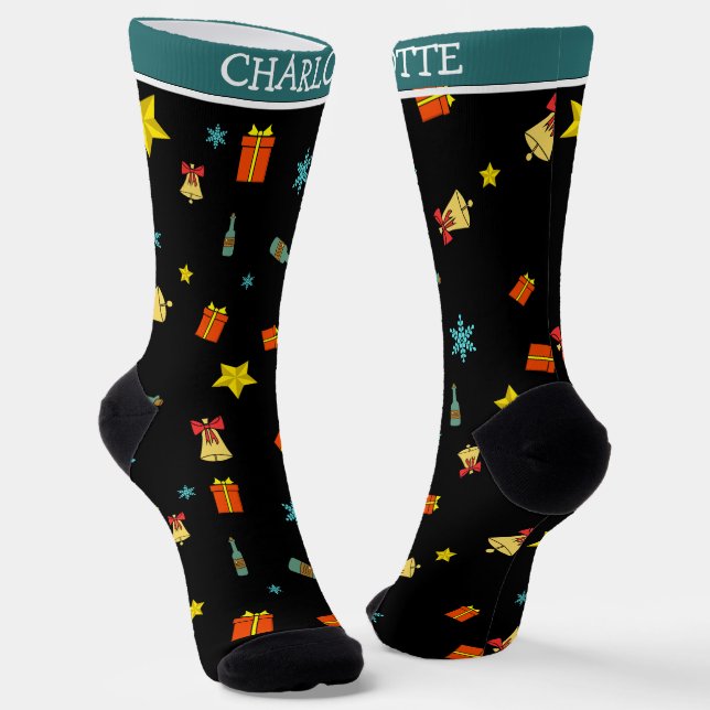 Elegant Cute Merry Christmas Mr and Mrs Couple Socks (Angled)
