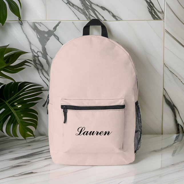 Elegant Cute Minimalist Black Script | Plush Pink Printed Backpack (Creator Uploaded)