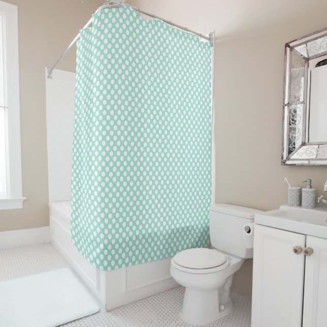 Elegant Cute Mint Green Polkadots Pattern  Shower Curtain (In Situ)