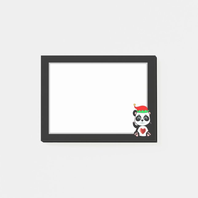 Elegant Cute Panda Bear Cartoon on Black & White Post-it Notes (Front)