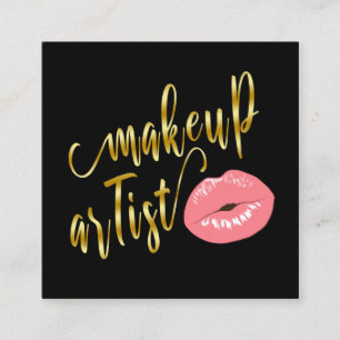 Elegant cute pastel pink lips gold makeup artist square business card