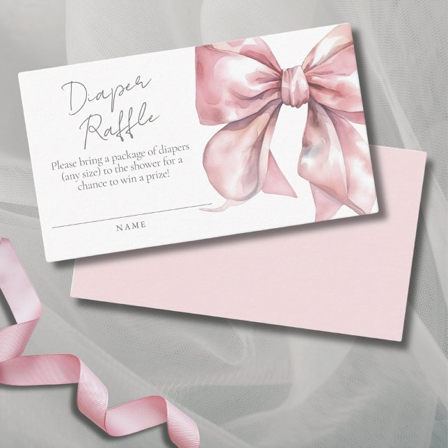 Elegant Cute Pink Bow Baby Shower Diaper Raffle Enclosure Card (Elegant Cute Pink Bow Baby Shower Diaper Raffle Enclosure Card)