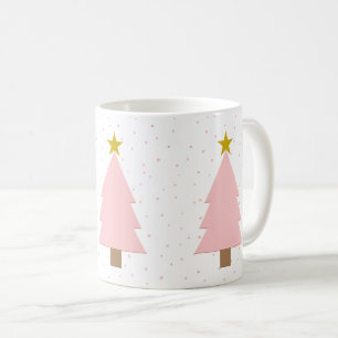 Elegant Cute Pink Christmas Trees, Golden Stars Coffee Mug