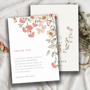 Elegant Cute Pink Flowers Wreath Any Age Birthday Thank You Card