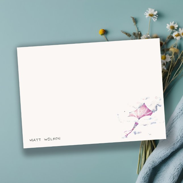 Elegant Cute Pink Flying Kite Sky Clouds Birthday Card (Creator Uploaded)