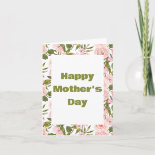 Elegant Cute Pink Green Floral Happy Mothers Day Card