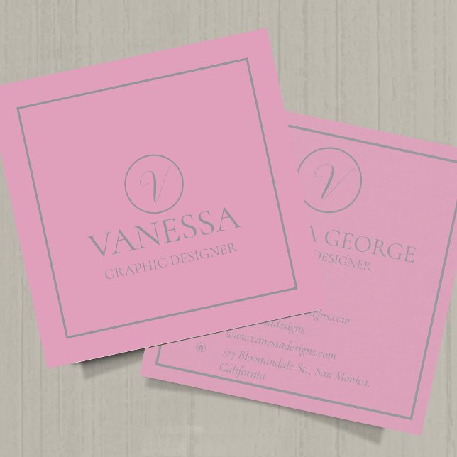 Elegant Cute Pink Modern Monogram Custom Square Business Card (Elegant Cute Pink Modern Monogram Custom Square Business Card)