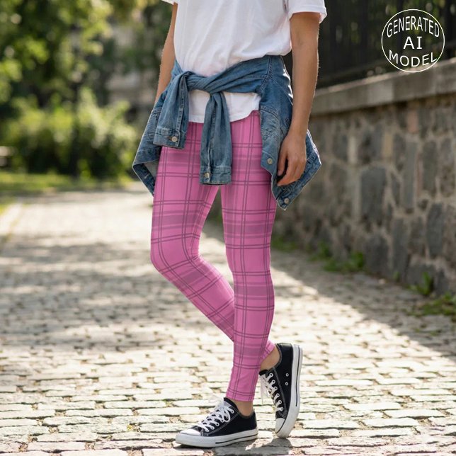 Elegant Cute Pink Tartan Plaid Pattern Leggings (Creator Uploaded)