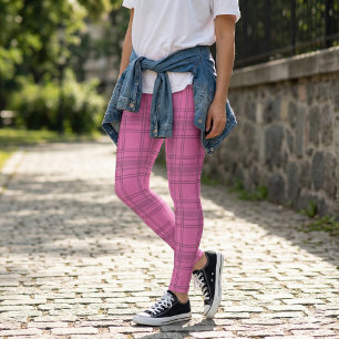 Elegant Cute Pink Tartan Plaid Pattern Leggings