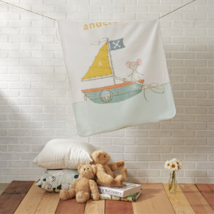 Elegant Cute Pirate Mouse Sailboat Kids Monogram Baby Blanket