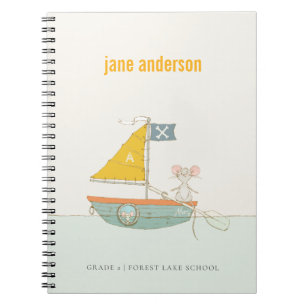 Elegant Cute Pirate Mouse Sailboat Kids Monogram  Notebook