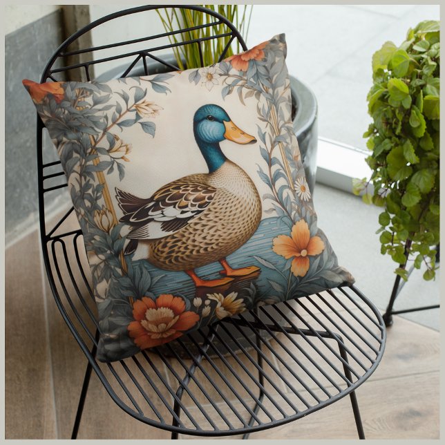 Elegant Cute Plump Duck Vintage Floral Cushion (Creator Uploaded)