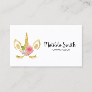 Elegant cute pretty floral gold glitter unicorn business card