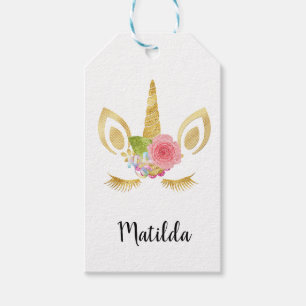 Elegant cute pretty floral gold glitter unicorn gift tags