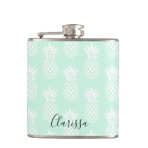 Elegant cute pretty mint green pineapple pattern hip flask