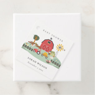 Elegant Cute Red Barnyard Farm Animal Baby Shower Favour Tags