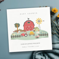 Elegant Cute Red Barnyard Farm Animal Baby Shower