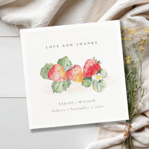 Elegant Cute Red Strawberry Leafy Foliage Wedding Napkin