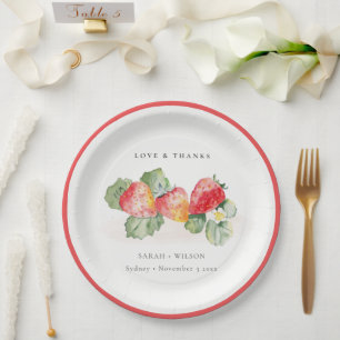 Elegant Cute Red Strawberry Leafy Foliage Wedding Paper Plate