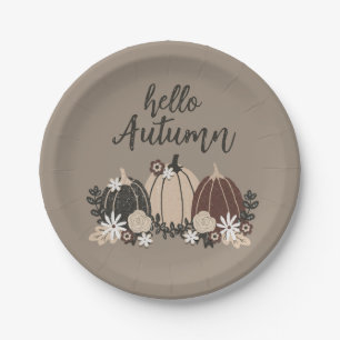 Elegant Cute Retro Autumn Black Pumpkins-Flowers Paper Plate