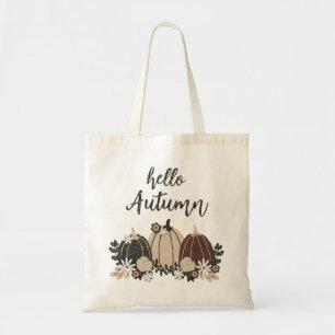 Elegant Cute Retro Autumn Black Pumpkins-Flowers Tote Bag