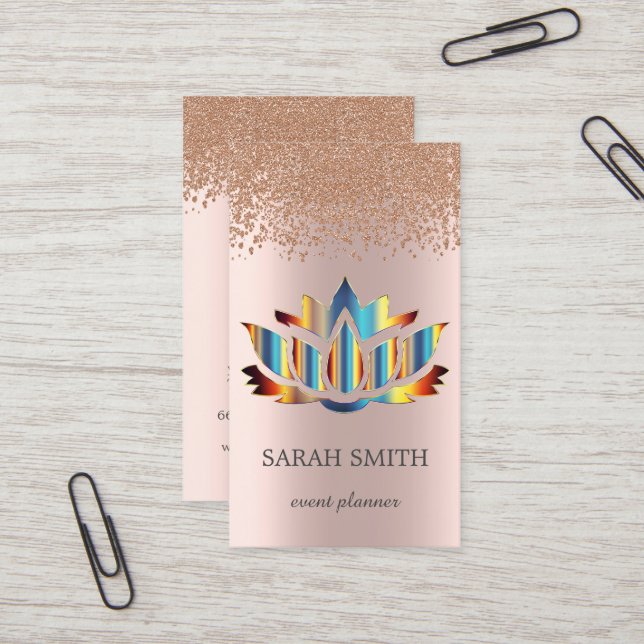 Elegant Cute Rose Gold Diamonds Lotus Business  Business Card (Front/Back In Situ)