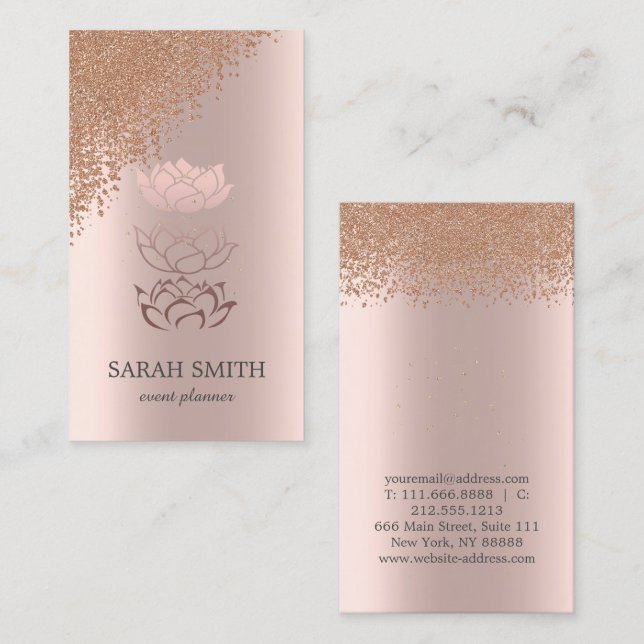 Elegant Cute Rose Gold Diamonds Lotus Business  Business Card (Front/Back)