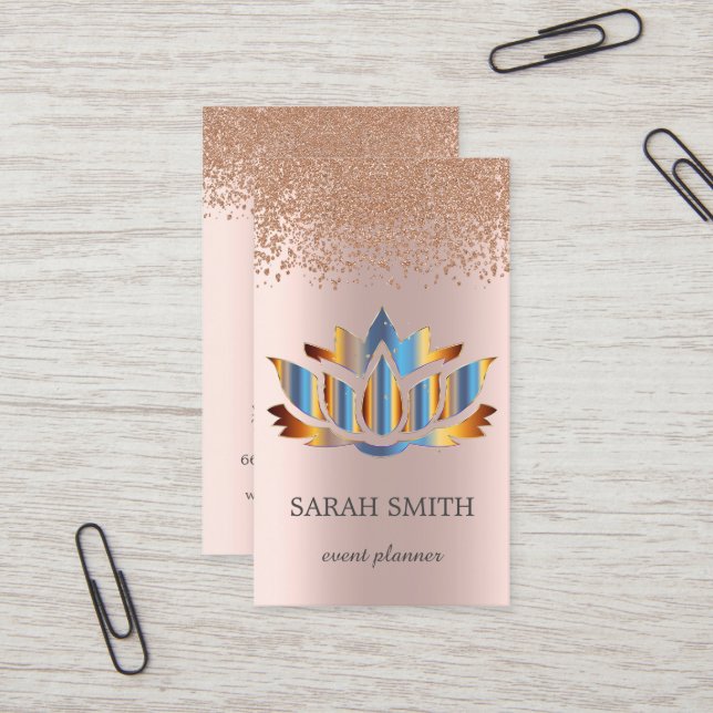 Elegant Cute Rose Gold Diamonds Lotus Business  Business Card (Front/Back In Situ)