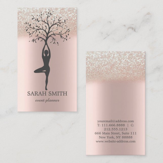Elegant Cute Rose Gold Diamonds Yoga Business  Business Card (Front/Back)